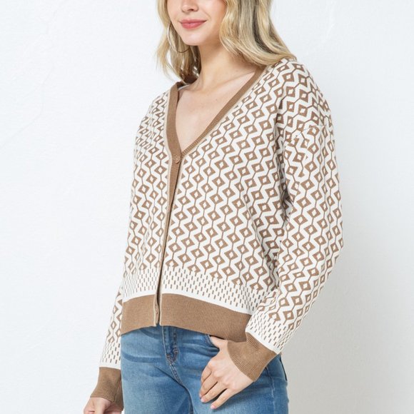 Diamond Geo Design Knit Button Up Sweater - Picture 4 of 7